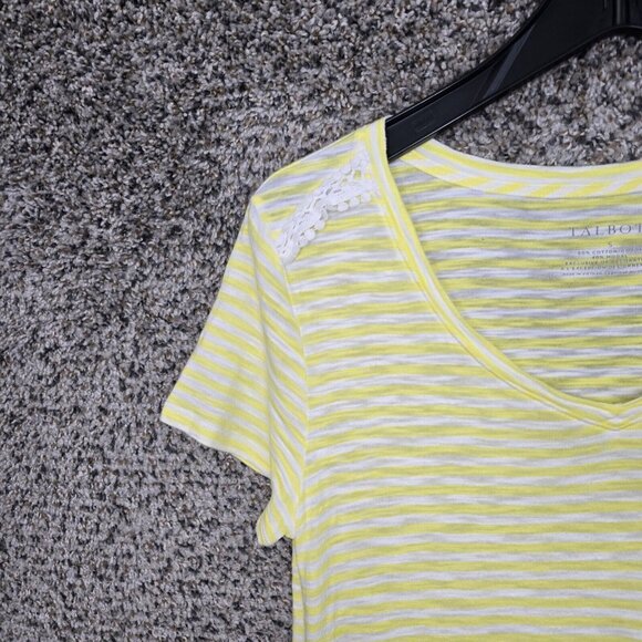 Talbots Top Womens Small Yellow Striped Slub Knit V Neck Cotton Modal Casual - Picture 3 of 7